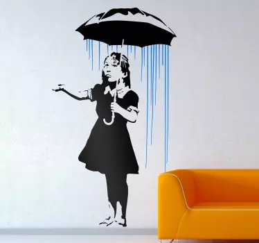 Banksy Mädchen im Regen Wandtattoo Wohnzimmer - TenStickers