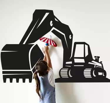 Wandstickers Kinderzimmer Bagger groß schwarz - TenStickers