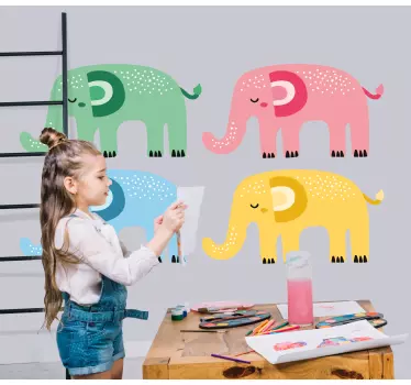 Wandstickers Kinderzimmer Elefanten in verschiedenen Farben - TenStickers