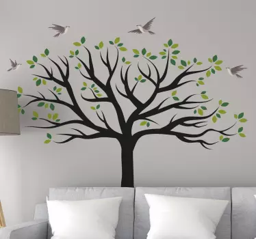 Wandtattoo Baum Vögel fliegen über grünen Baum - TenStickers