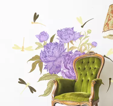 Wandtattoo Blume Pfingstrose, Flieder und Libelle - TenStickers