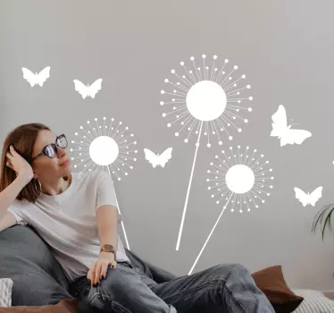 Wandtattoo Pflanze Löwenzahn und Schmetterlinge - TenStickers