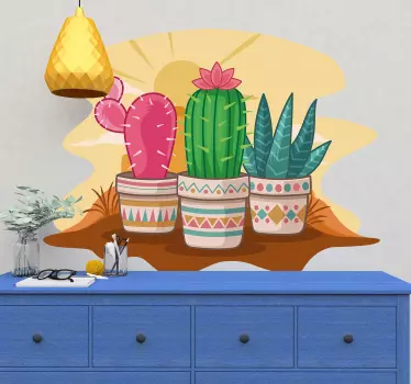 Wandtattoo Pflanzen bunte kakteen im topf - TenStickers