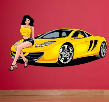 Wandtattoo Rennauto mit Pin up Girl - TenStickers