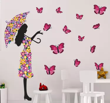 Wandtattoo schmetterling frau mit schmetterlingsschirm - TenStickers