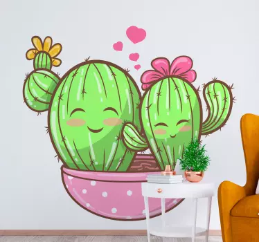 Wandtattoo Pflanzen fröhliches kaktuspaar - TenStickers