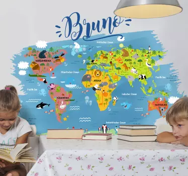 Personalisierter Wandtattoo Weltkarte Kinder - TenStickers