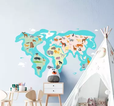 Wandtattoo Weltkarte Weltkarte nordisch für kinder mit fauna - TenStickers