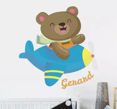 Wandtattoo Wildes Tier Bärenflugzeug mit Namen - TenStickers