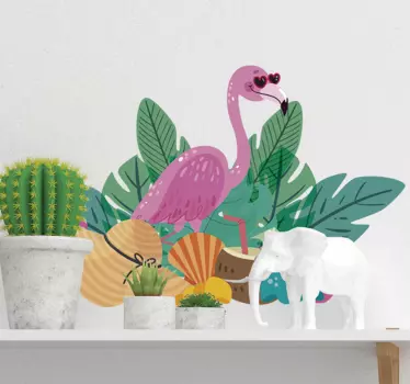 Wandtattoo Ranke Pflanze Sonnenbrillen Flamingo - TenStickers