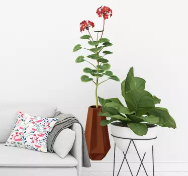 Wandtattoo Ranke Pflanze Vase mit Geranie - TenStickers