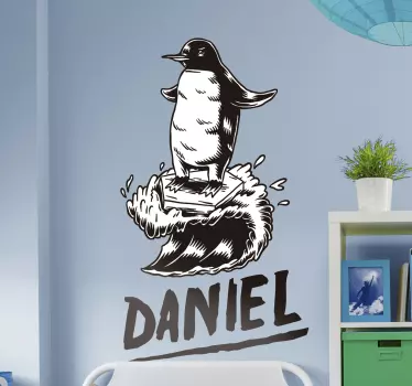 Wandtattoo zitat surfer-pinguin personalisiertes design - TenStickers