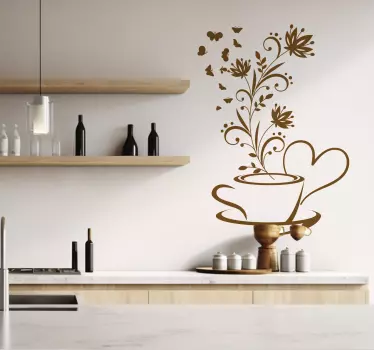 Wandtattoo Küche kaffee mit Blumen - TenStickers