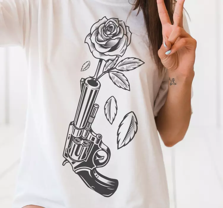 Cowboy Revolver und Rose T-Shirt - TenStickers
