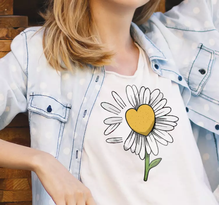 Gänseblümchen Herz Blume T-shirt - TenStickers