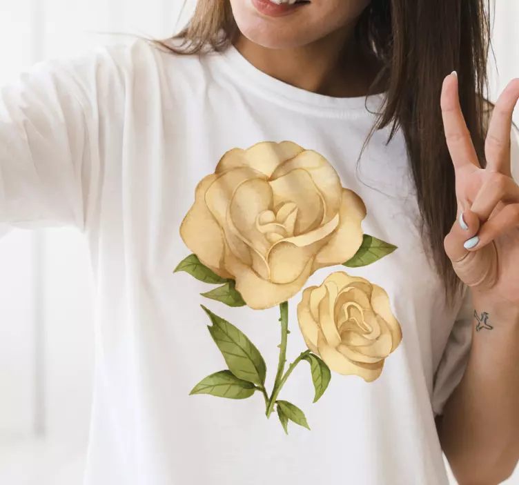 Goldenes Rosen Blumen T-shirt - TenStickers
