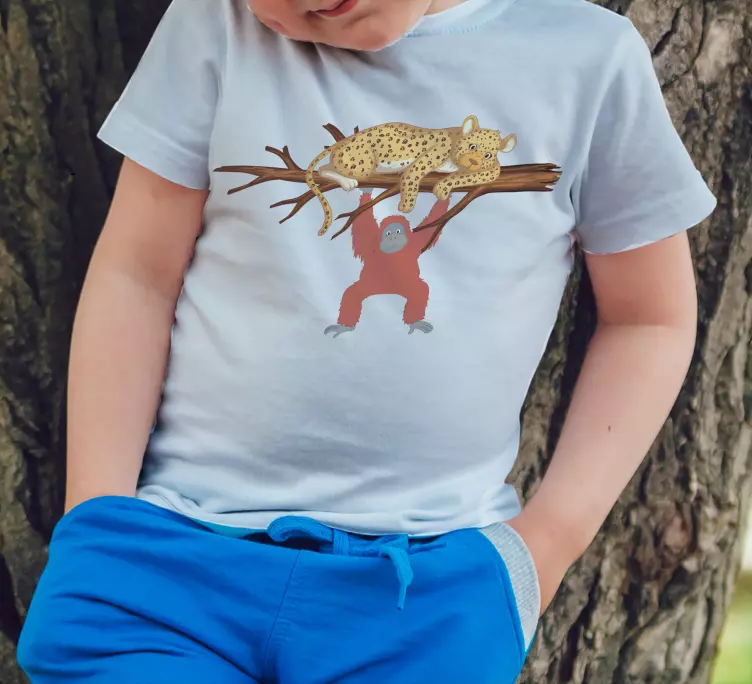 Tshirt Kind Affen jagen einen leoparden - TenStickers