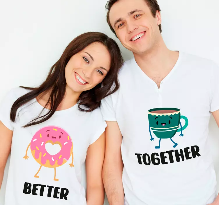 Pärchen T Shirts Kaffee- und donut-design - TenStickers