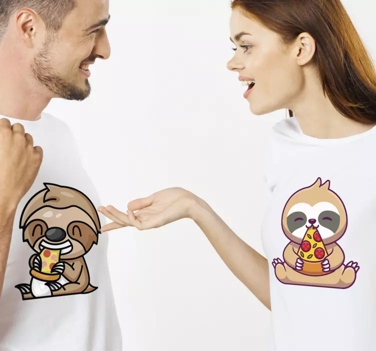 Pärchen T Shirts Süße faultiere essen zusammen pizza - TenStickers