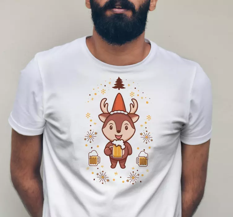 Weihnachts T Shirt Verrücktes rentier mit vielen bieren - TenStickers