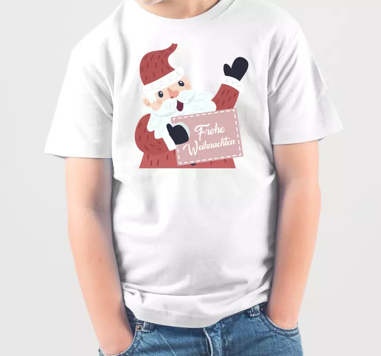 Weihnachts T Shirt Winkender weihnachtsmann mit weißem text - TenStickers