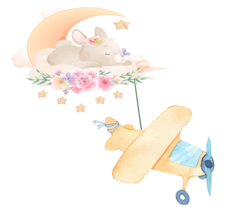 Vinyl teppich tiere hase schläft auf dem mond mit spielzeug - TenStickers