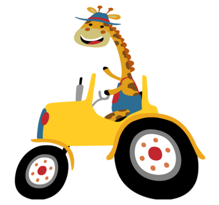 Vinyl teppich tiere glückliche giraffe traktor - TenStickers