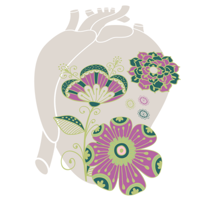 Vinyl teppich blumen anatomisches herz mit roten blumen - TenStickers