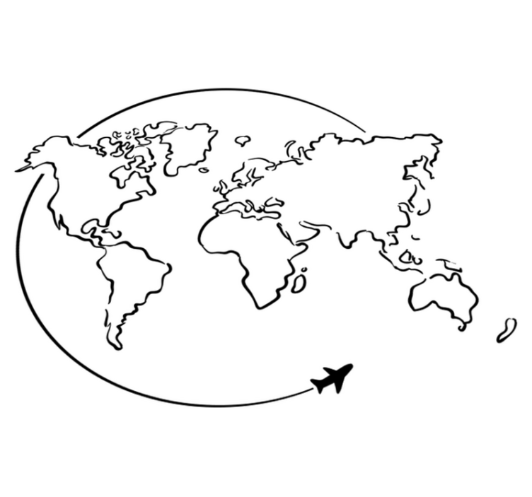 Vinyl teppich weltkarte mit flugzeugkreis - TenStickers