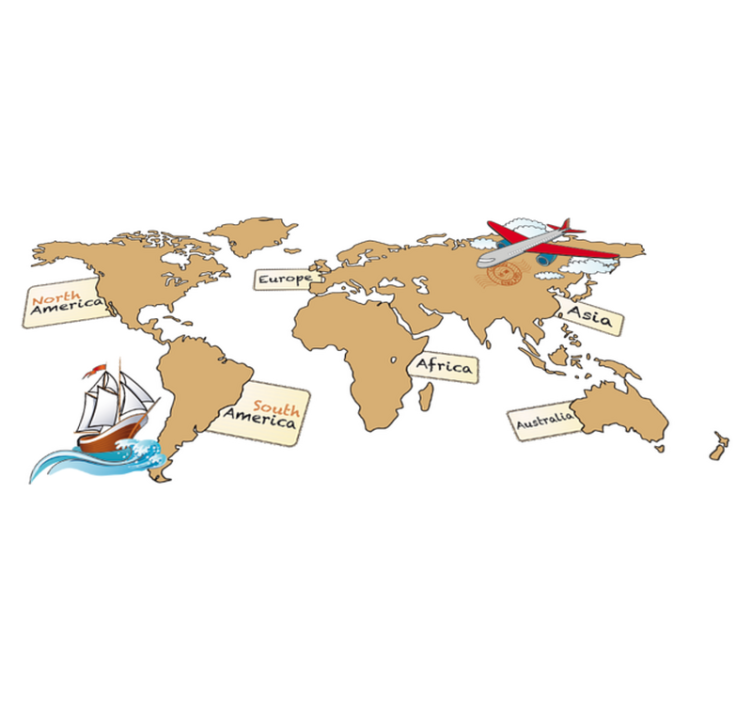 Vinyl teppich weltkarte mit englischen kontinenten - TenStickers