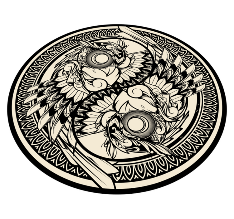 Vinylteppich Schlafzimmer Yin yang eule gekritzel ornament - TenStickers