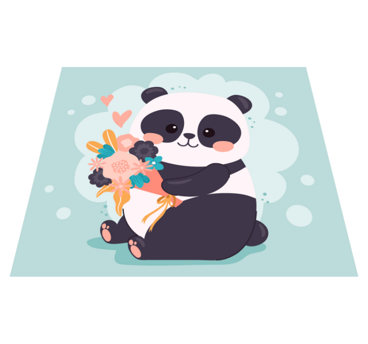 Vinyl Teppich Kinderzimmer panda mit blumen - TenStickers