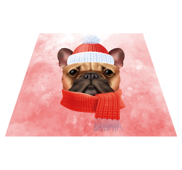 Vinyl Teppich Tiere französische bulldogge im winter - TenStickers
