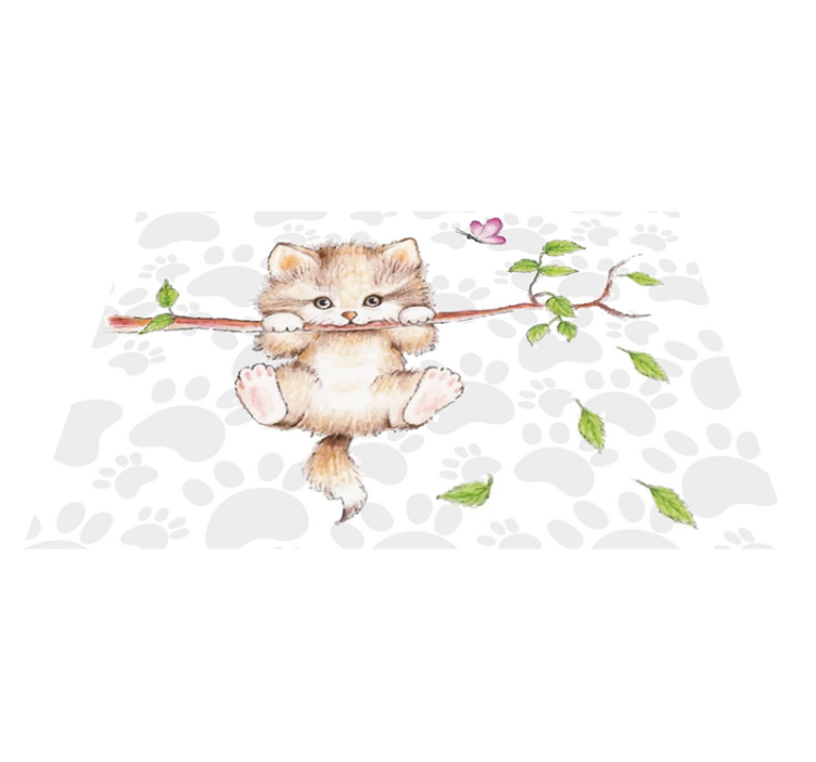 Vinylteppich Schlafzimmer Katze hängt an einem baum - TenStickers