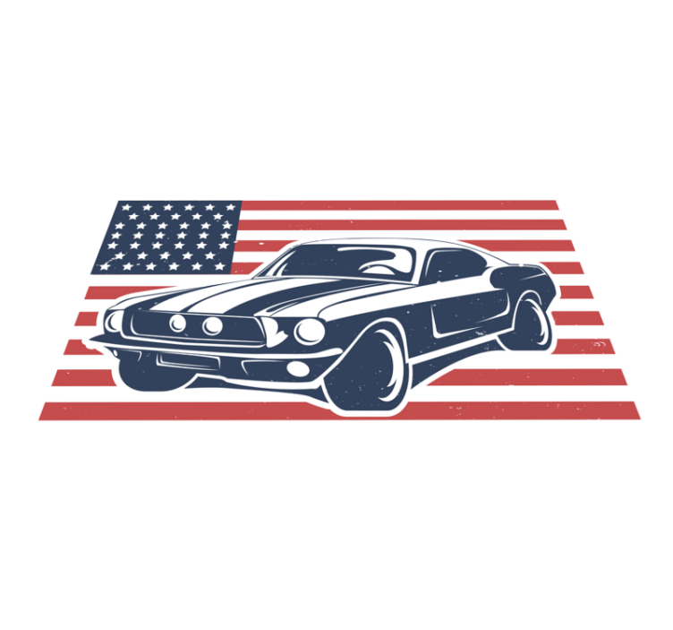 Vinyl teppich jugendzimmer mit us-flagge und auto - TenStickers