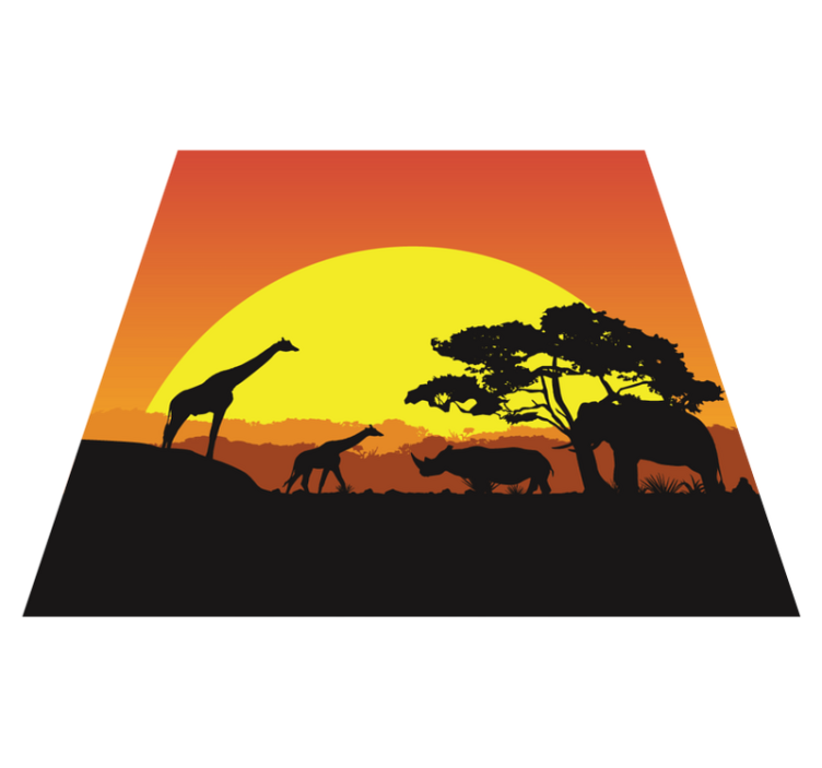 Vinyl Teppich Tiere safari-szene bei sonnenuntergang - TenStickers