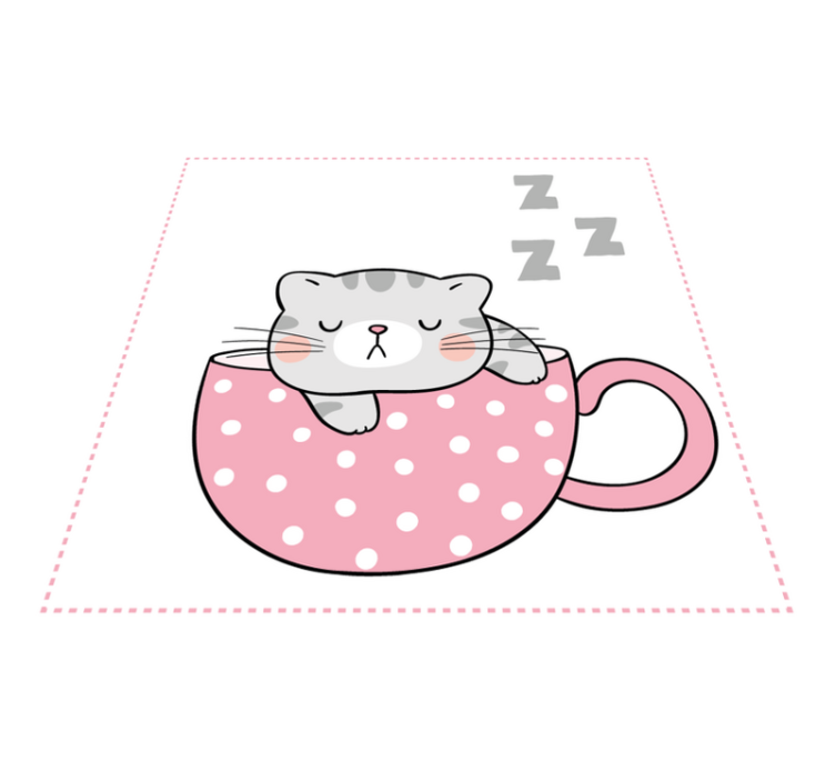 Vinyl Teppich Kinderzimmer tasse mit schlafender katze - TenStickers