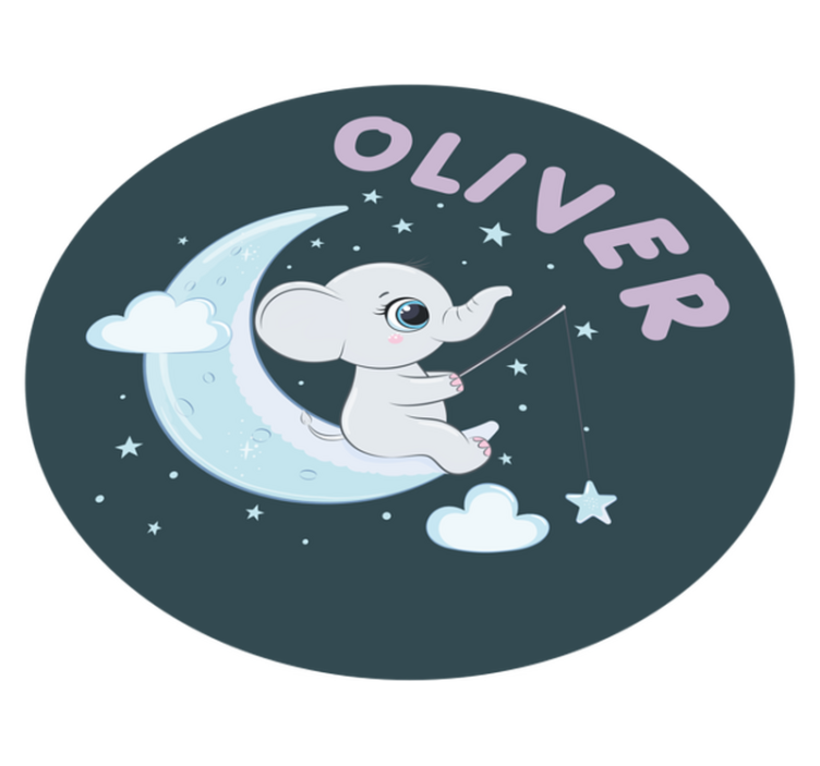 Vinyl Teppich Baby elefant auf dem mond mit namen - TenStickers
