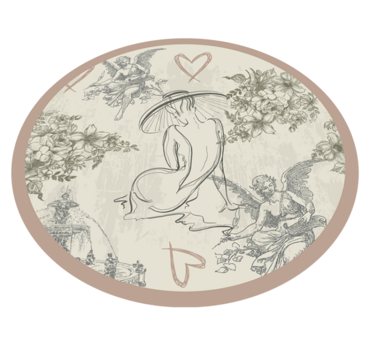 Vinyl Teppich Vintage kreisförmiges Engelblumenmotiv - TenStickers