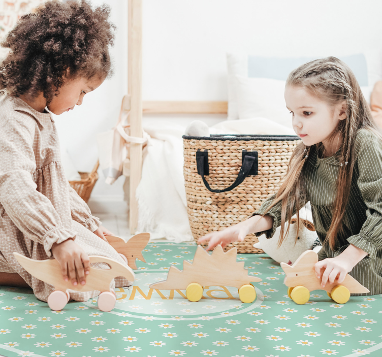 Runde gänseblümchen kinder vinyl teppich mit namen - TenStickers