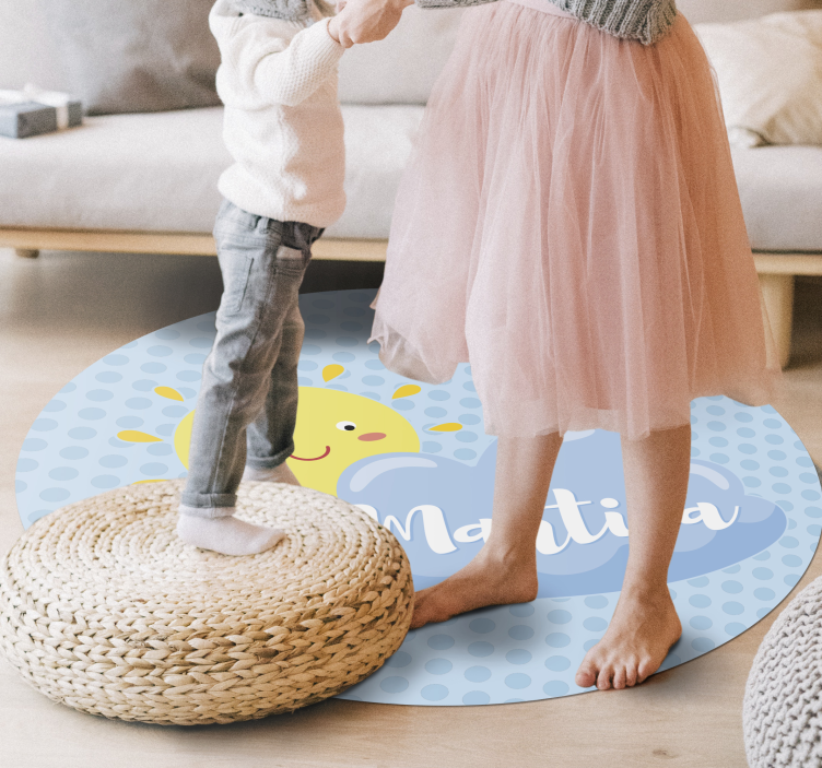 Vinyl Teppich kindlich sonne und wolke mit namen - TenStickers