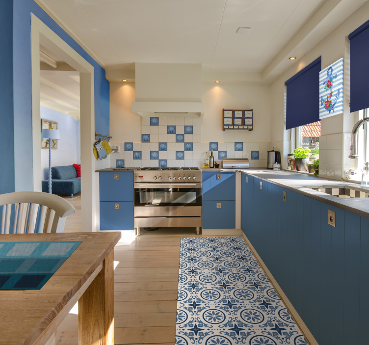 Vinyl Teppich Fliesenoptik blaues nautisches muster - TenStickers