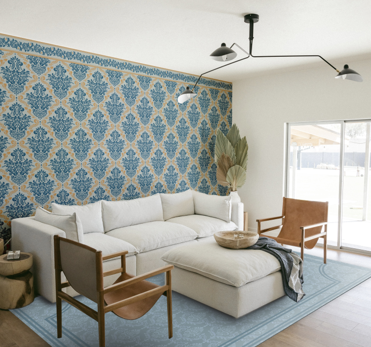 Vinyl Teppich Esszimmer sanftes blau barock - TenStickers