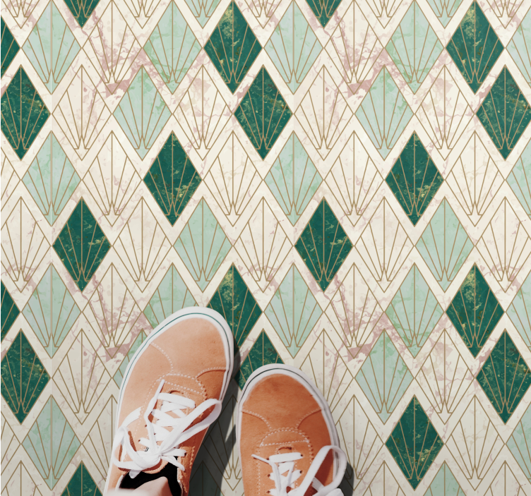 Art deco meergrün Muster fliesenteppich - TenStickers