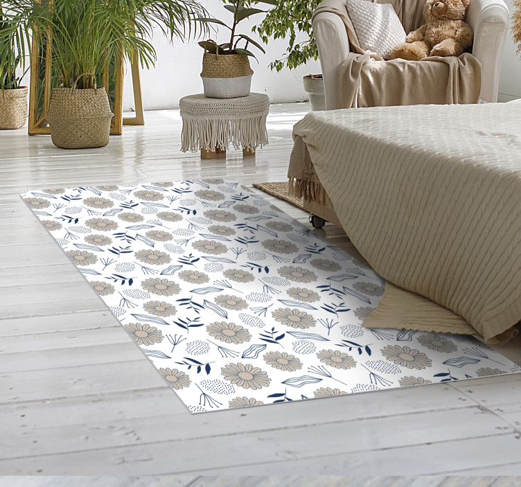 Beige Gänseblümchen Schlafzimmer Vinyl Teppich - TenStickers