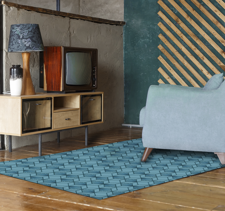 Geometrischer vinylteppich des blauen würfels - TenStickers