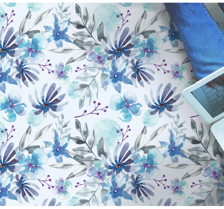 Vinyl Teppich Blumen blaues elegantes motiv - TenStickers