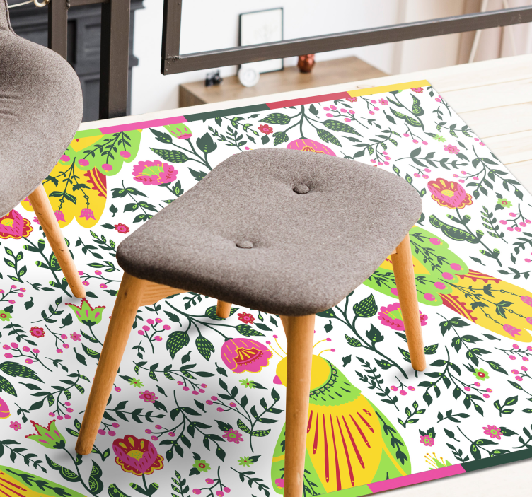 Vinyl Teppich Blumen blumenmuster mit papagei - TenStickers