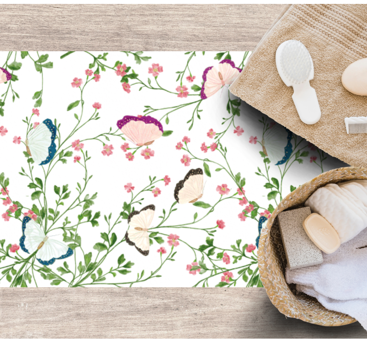 Vinyl Teppich Blumen schmetterlingsmuster - TenStickers