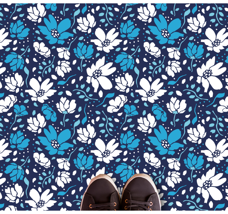 Vinyl Teppich Blumen marineblaues blumenmotiv - TenStickers